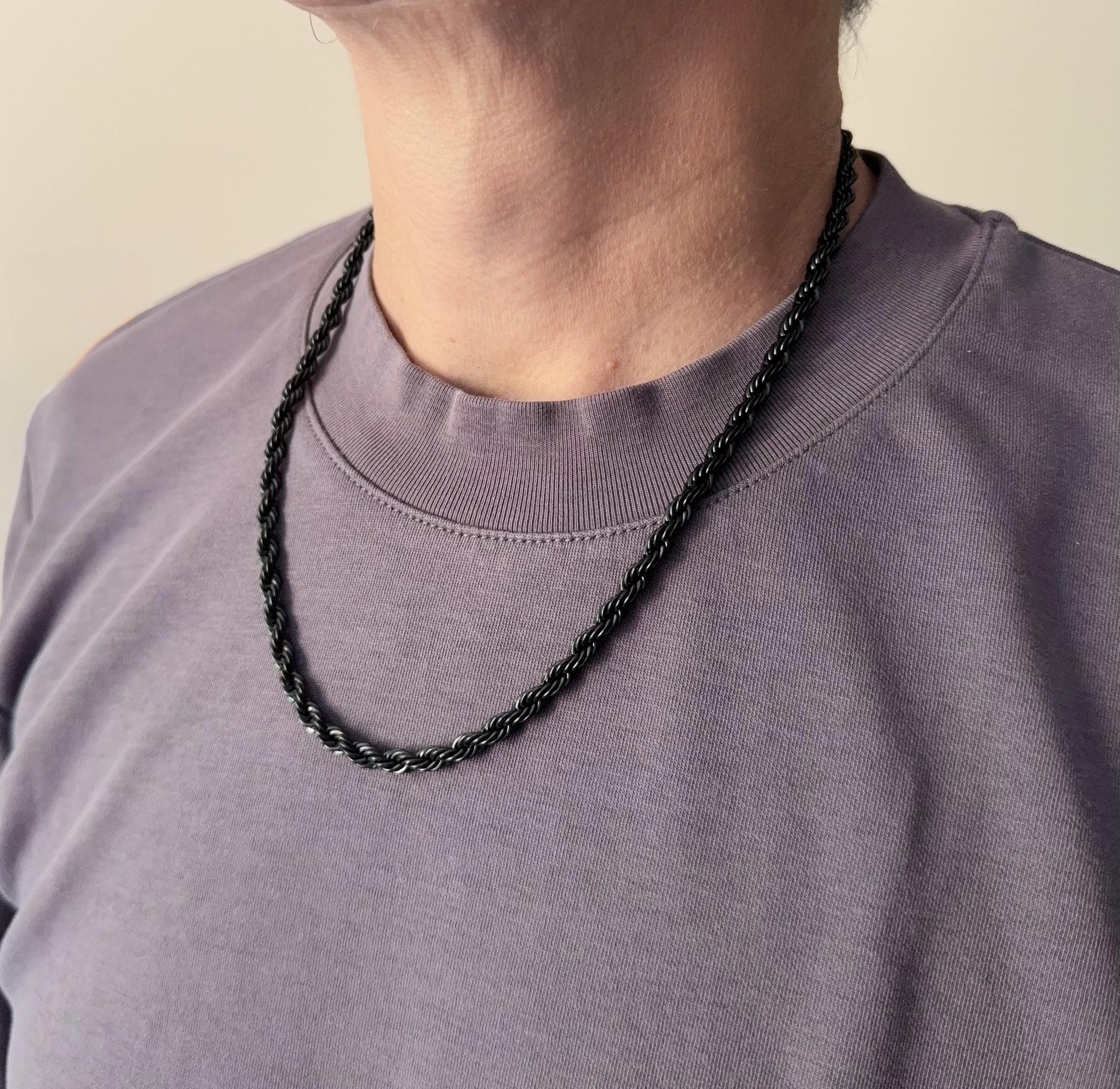 Black Stainless Steel Rope Chain Necklace: Tarnish Free Unisex Jewelry ...