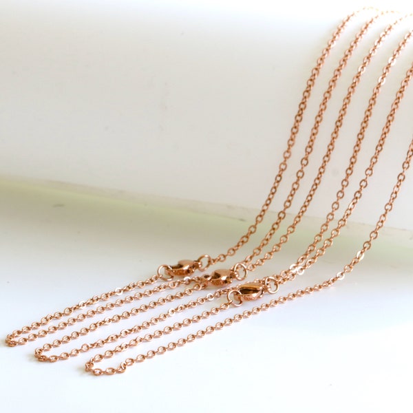 10pcs Rose Gold Cable Chain Necklace, Stainless Steel O Chain Wholesale, 16" 18" 20"  22' 24' 26'Chain Findings for Jewelry Making