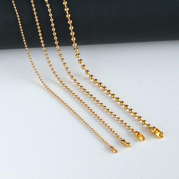 Gold Stainless Steel Ball Chain Necklace, Ball Chain Military Dog Tag Necklace, Chain Findings, Ready to Wear