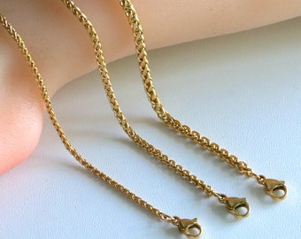 Gold Wheat Chain Necklace Stainless Steel, 2mm, 2.5mm, 3mm Thick Chain for Jewelry Making, Chain Findings, Wholesale Supplies