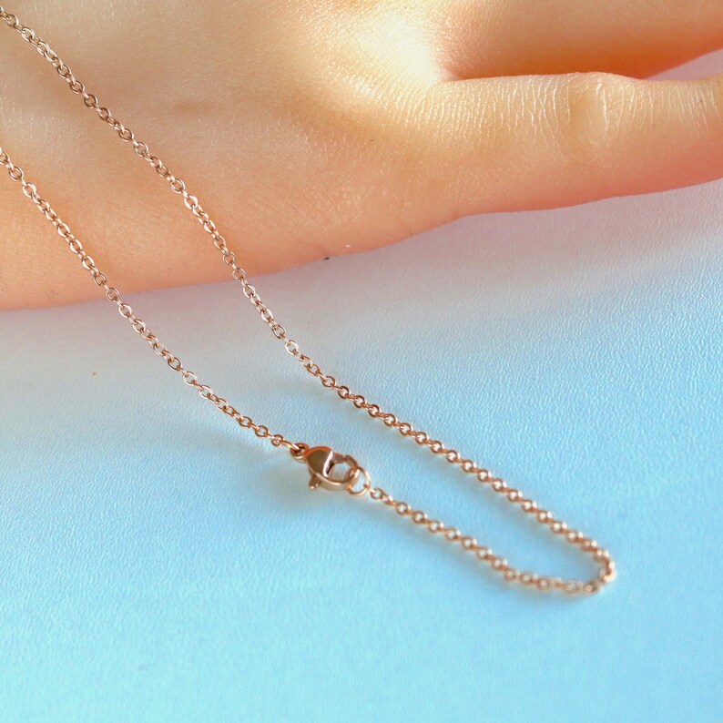 May include: A rose gold chain necklace with a lobster clasp.