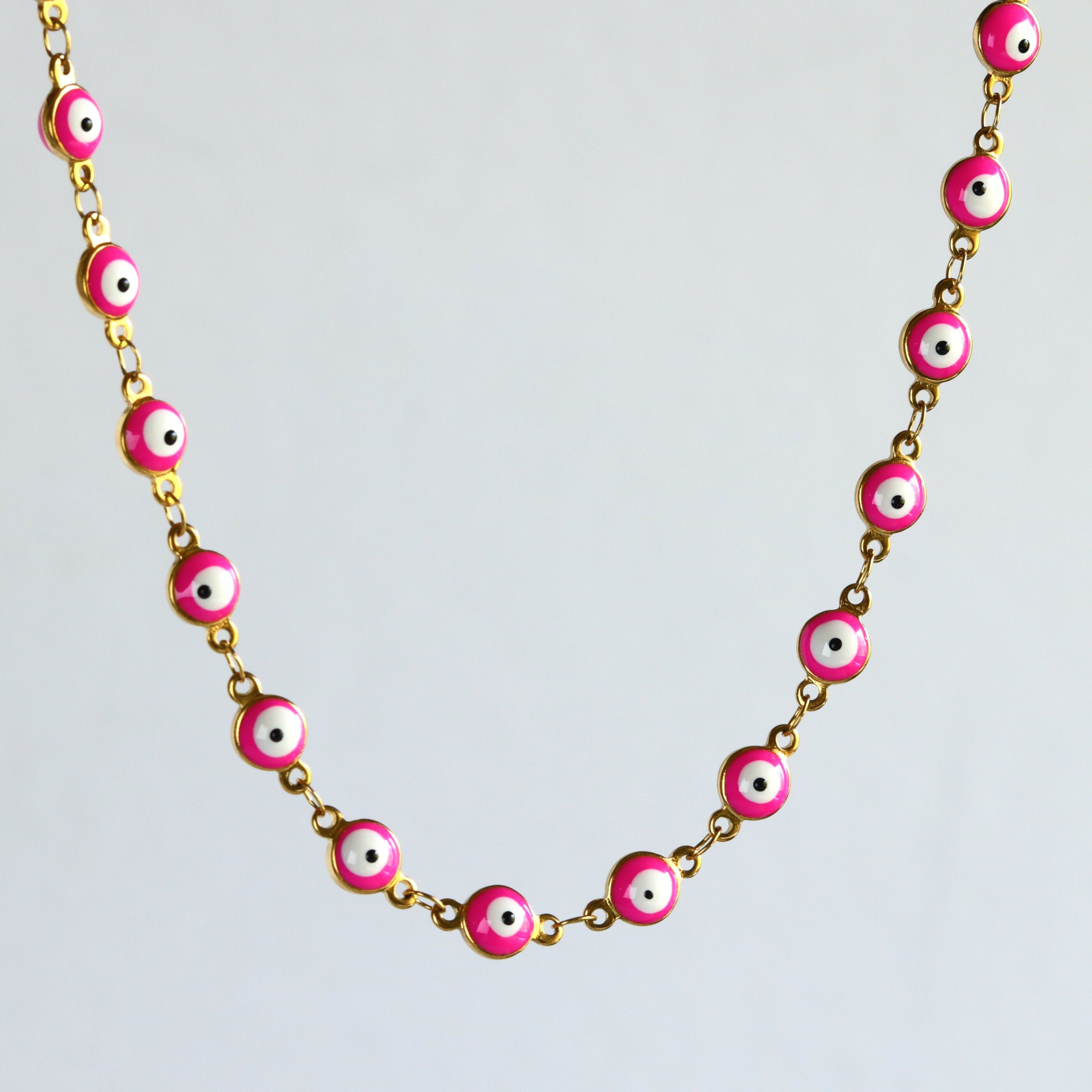 Evil Eye Necklace Multicolor Stainless Steel Beaded Necklace Etsy
