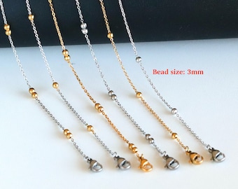 Stainless Steel Satellite Chain Necklace: 3mm Beaded Layering Chain