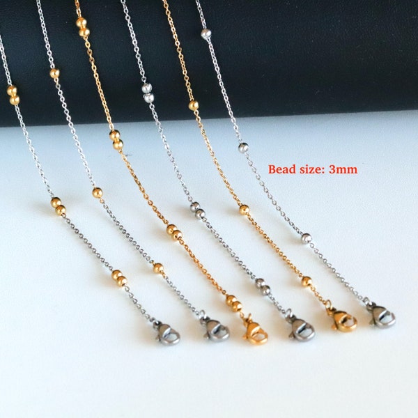 Gold Stainless Steel Ball Station Necklace Etsy