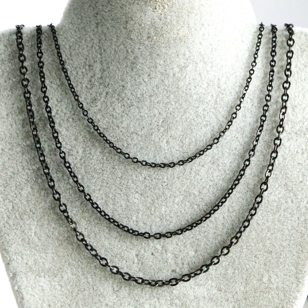Black Stainless Steel Cable O Chain Necklace, Flat Link O Chain, Dainty 16" 18" 20" Oval Link Chain for Jewelry Making