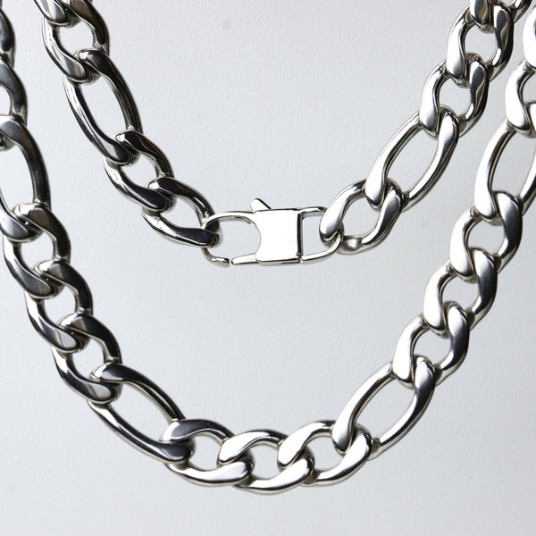 Heavy Silver Stainless Steel Figaro Chain Necklace, Men's Hip Hop Chain, Thick Chain Necklace for Jewelry Making Wholesale Supplies