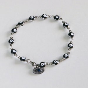 Black Evil Eye Bracelet: Stainless Steel Beaded Protection Jewelry