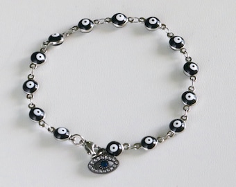 Black Evil Eye Bracelet: Stainless Steel Beaded Protection Jewelry