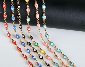 Oval Evil Eye Gold Stainless Steel Beaded Necklace, Protection Jewelry, Tarnish-Free Layering Necklace