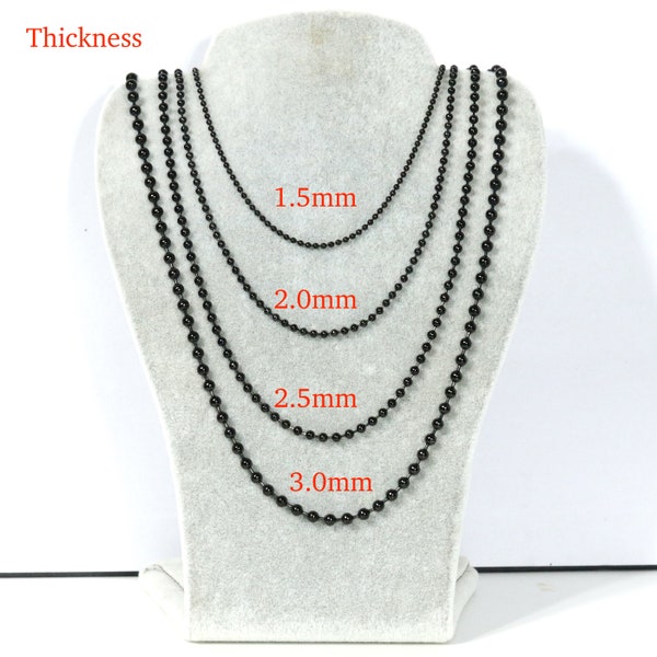 10pcs Black Stainless Steel Ball Chain Necklace, Necklace for Military Dog Tags, Wholesale Chains, Handmade Jewelry Finding Chains