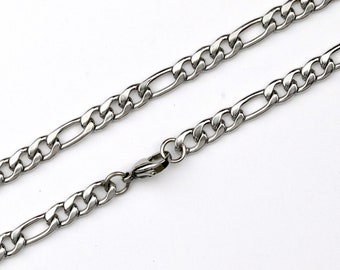 Heavy Silver Stainless Steel Figaro Chain, Men's Hip Hop Chain Necklace, Thick Chains, Jewelry Finding Chains