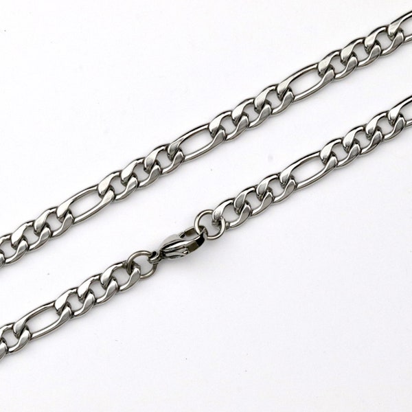 Heavy Silver Stainless Steel Figaro Chain, Men's Hip Hop Chain Necklace, Thick Chains, Jewelry Finding Chains