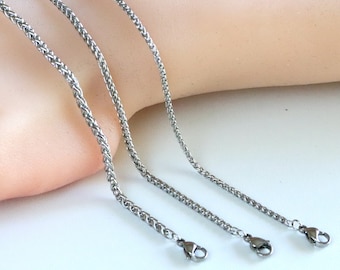 Stainless Steel Wheat Chain Necklace, 2mm, 2.5mm, 3mm Thick Spiga Chain for Jewelry Making, Chain Findings, Wholesale Supplies