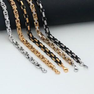 Stainless Steel Byzantine Chain Necklace: Flat Link, Gold/Black PVD