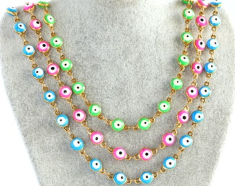 Colorful Evil Eye Bead Necklace: Stainless Steel Protection Jewelry