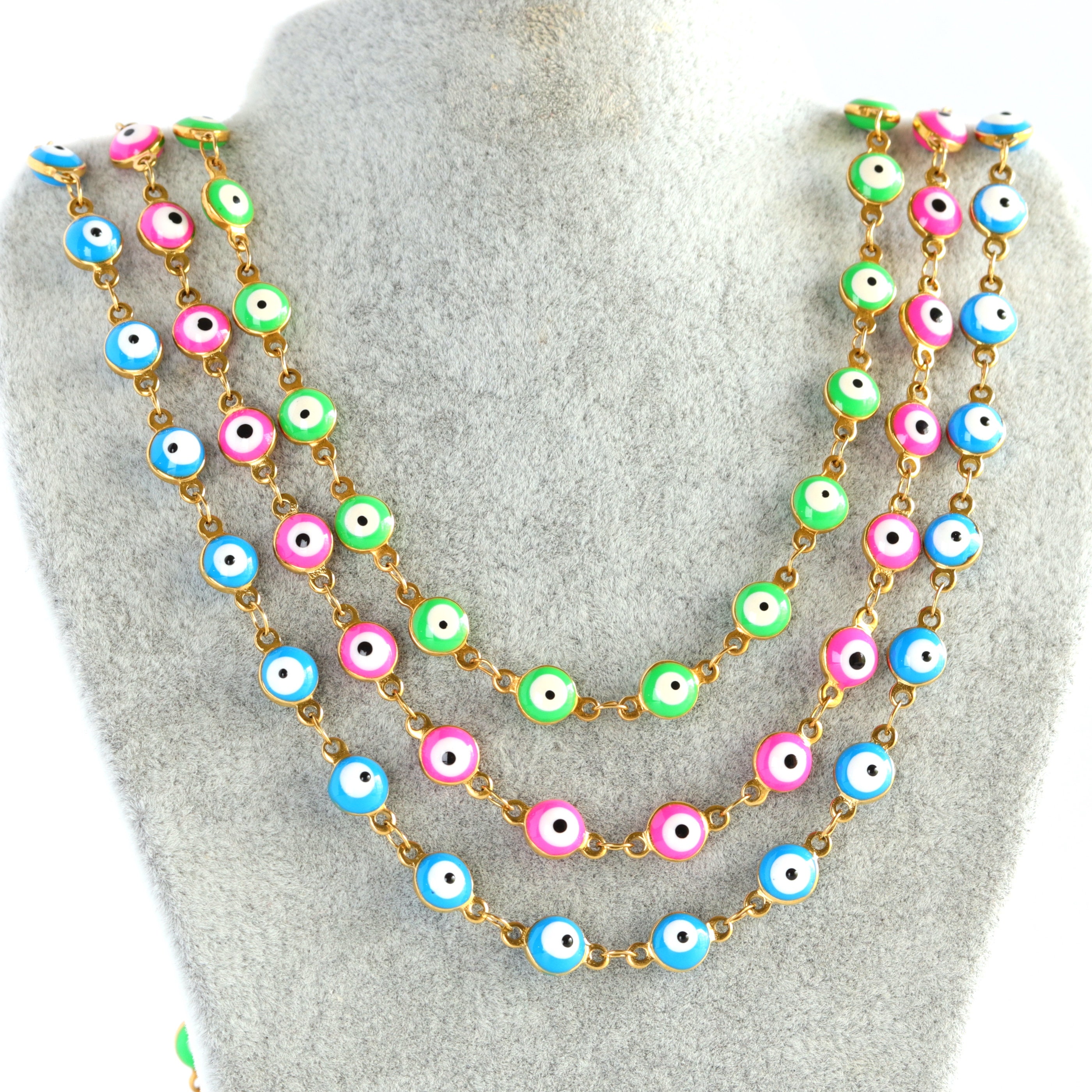 Evil Eye Necklace Multicolor Stainless Steel Beaded Necklace Etsy