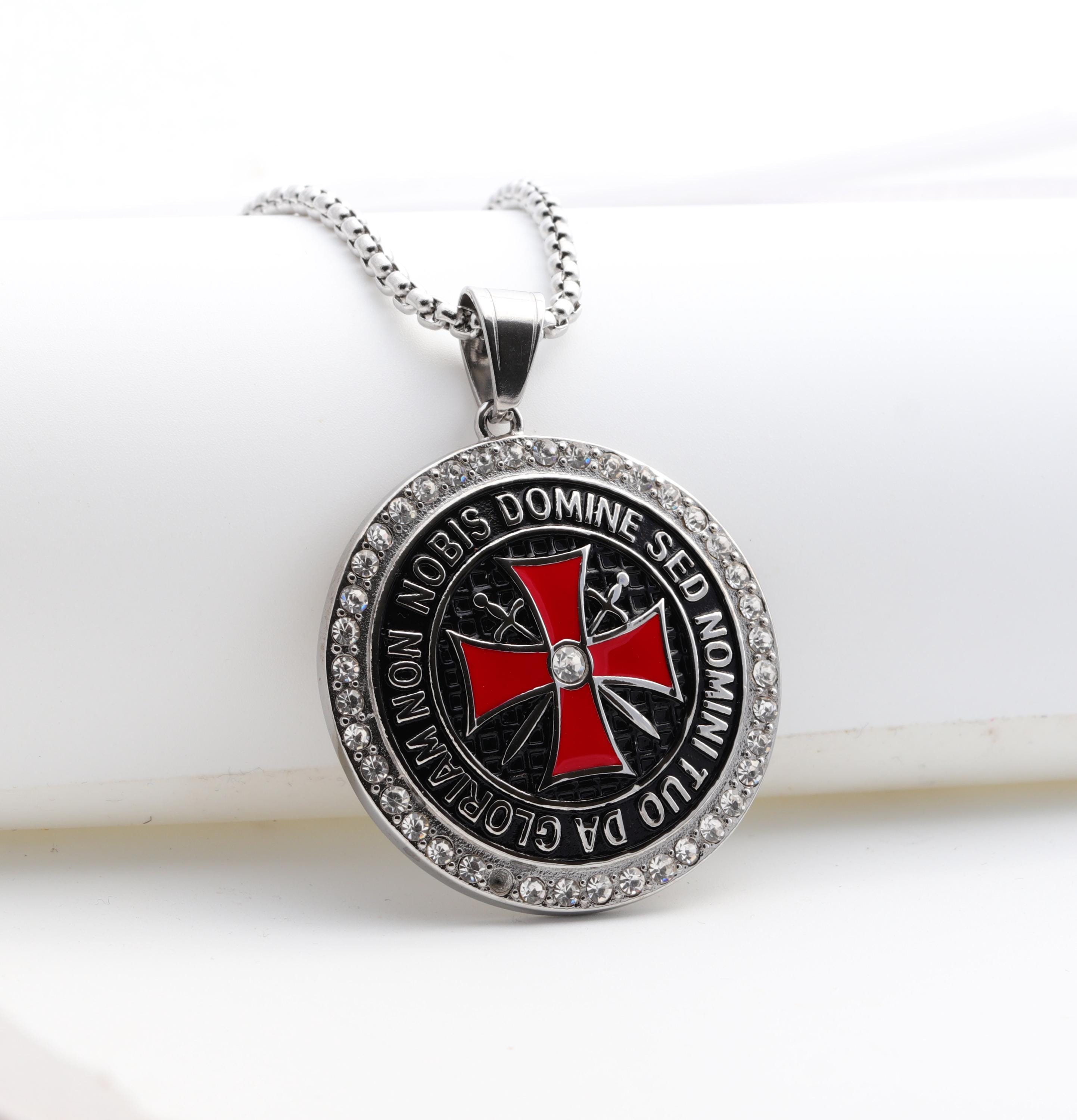 Men's Masonic Knights Templar Crusader Cross Pendant Necklace - Stainless Steel, Lobster Clasp
