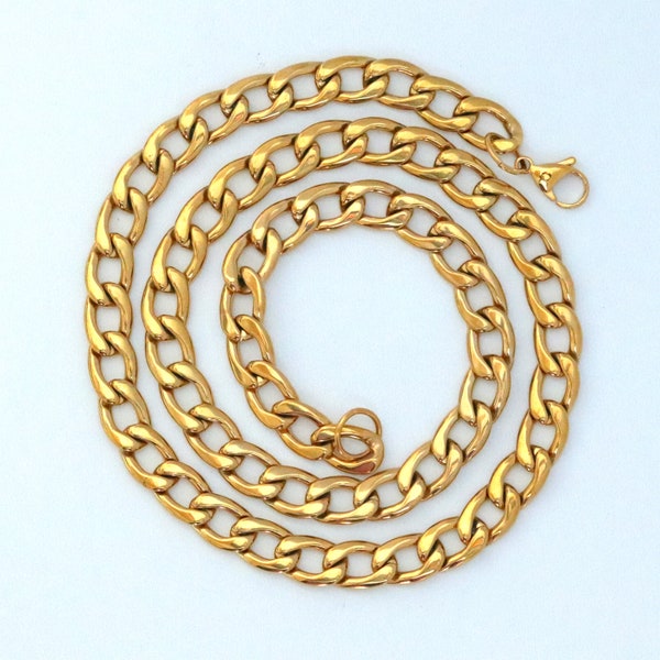 Gold Curb Chain Necklace Flat Curb Chain Stainless Steel Men's Hip Hop Chunky Thick Chain Jewelry Making Wholesale Supplies