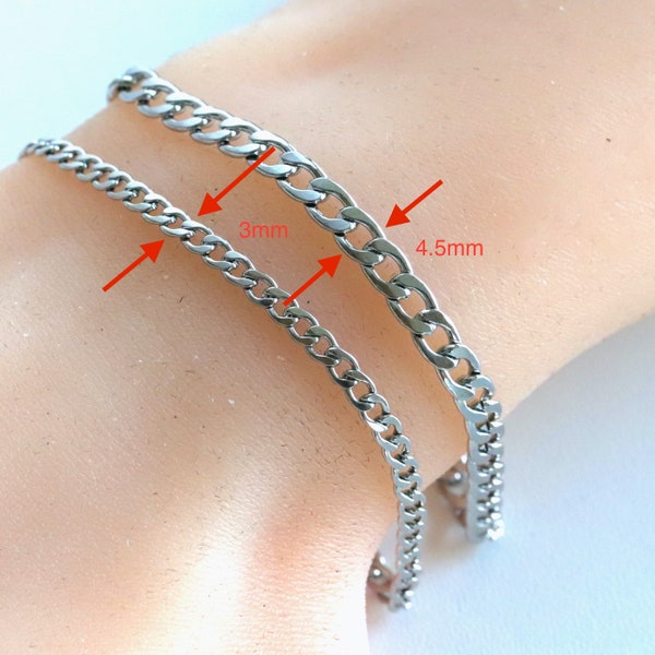 Men's Curb Link Bracelet, Heavy Silver Stainless Steel Curb Link Chain Bracelet, Hip Hop Chain, Thick Non Tarnish Chain