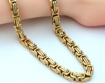 18-30inch Length 316L Stainless Steel/18K Real Gold Plated Mens Bracelet Jewelry 6mm/8mm/10mm Width ChainsHouse Byzantine Chain Link Necklace for Men Women