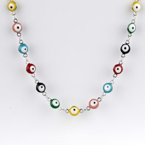 Multicolor Evil Eye Chain Necklace – Stainless Steel Beaded Choker, Protection Jewelry