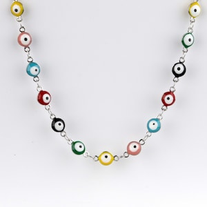 Multicolor Evil Eye Choker Necklace, Stainless Steel Beaded Necklace, No Tarnish Satellite Necklace, Layering Necklace