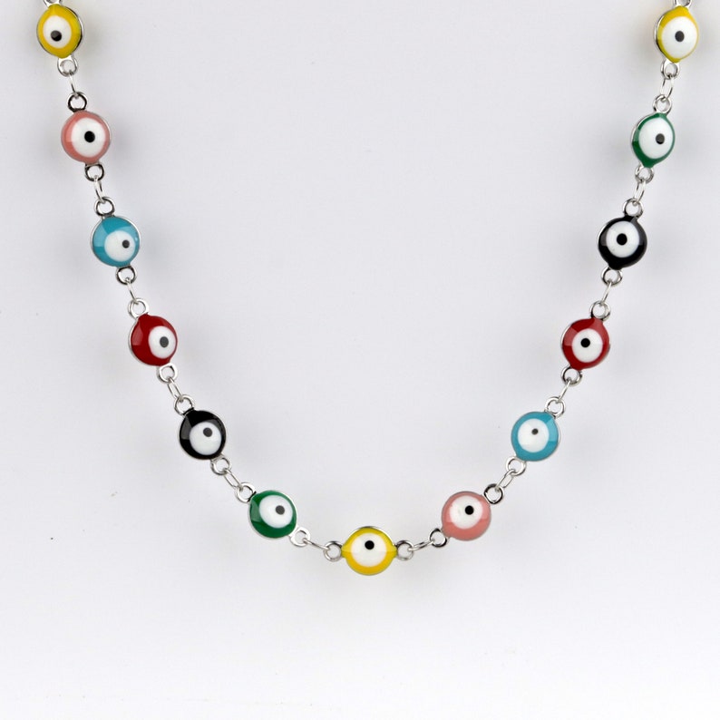 Multicolor Evil Eye Choker Necklace, Stainless Steel Beaded Necklace, No Tarnish Satellite Necklace, Layering Necklace 