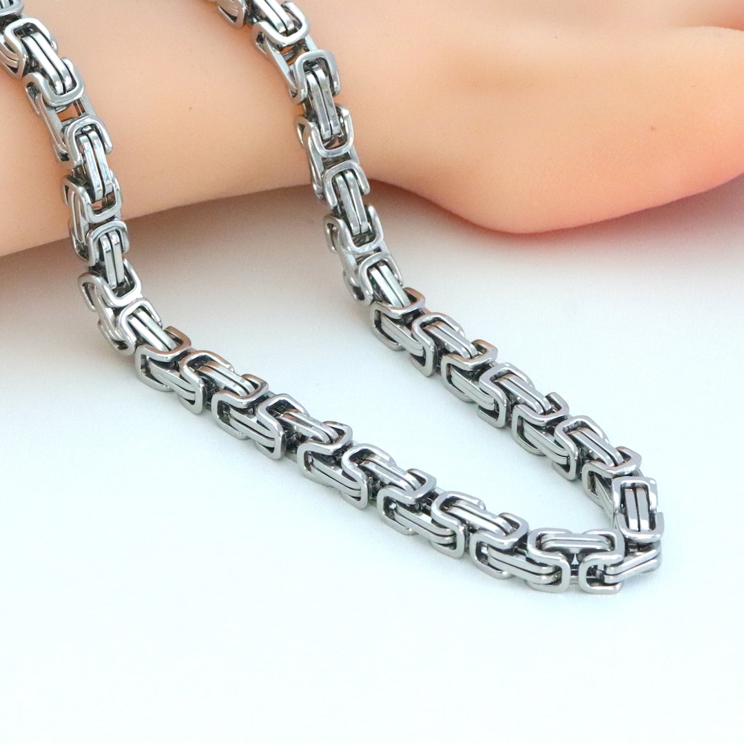 Buy Byzantine Chain Necklace – Stainless Steel Silver Flat Link