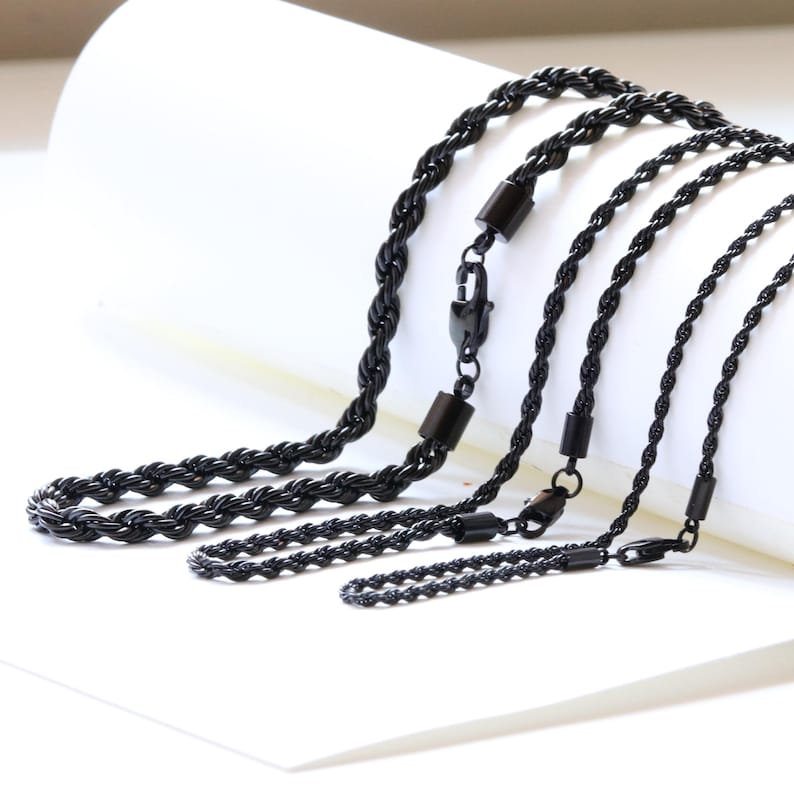 Black Stainless Steel Rope Chain Necklace: Tarnish Free Unisex Jewelry ...