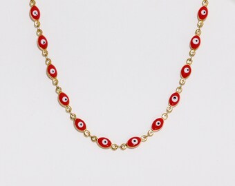 Red Evil Eye Necklace: Stainless Steel Beaded Protection Choker