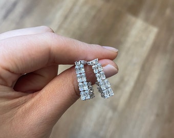 Small Rectangle Baguette Diamond CZ Hoop Earrings, Sterling Silver Gold CZ Hoops, Stacking Earring, Party Earring, Minimalist Jewelry