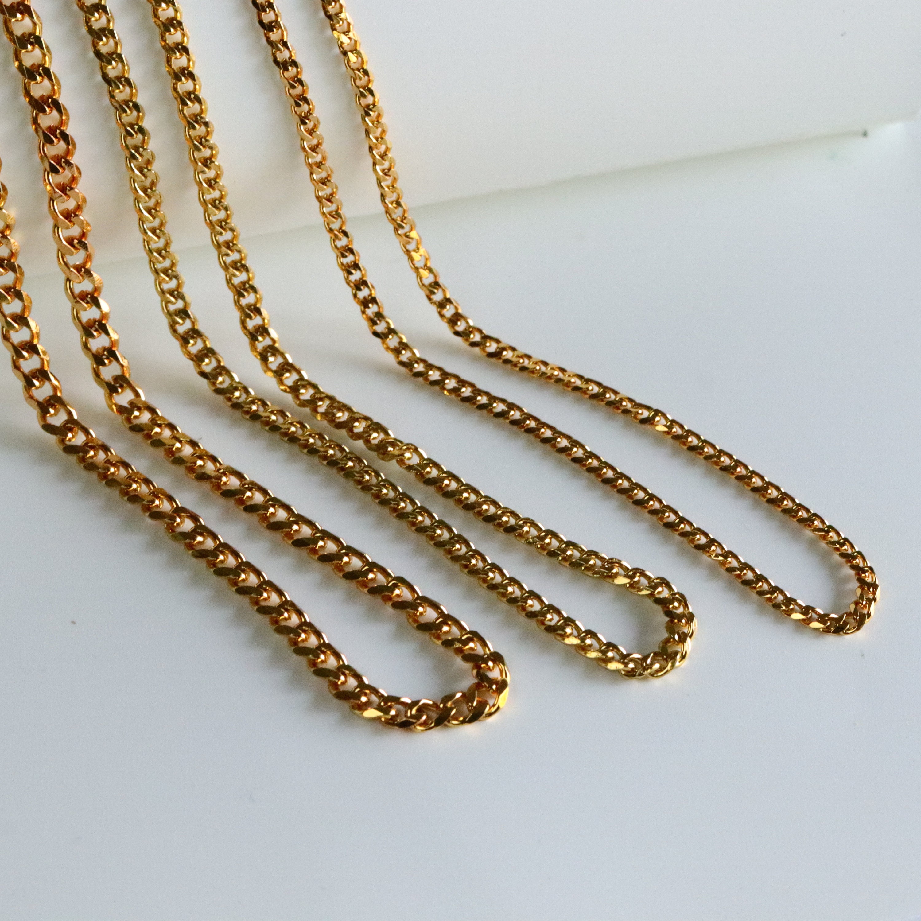 Gold Stainless Steel Curb Link Chain Necklace, Diamond Cut
