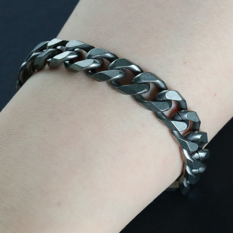 Titanium Steel Curb Chain Link Men's Bracelet Stainless Etsy