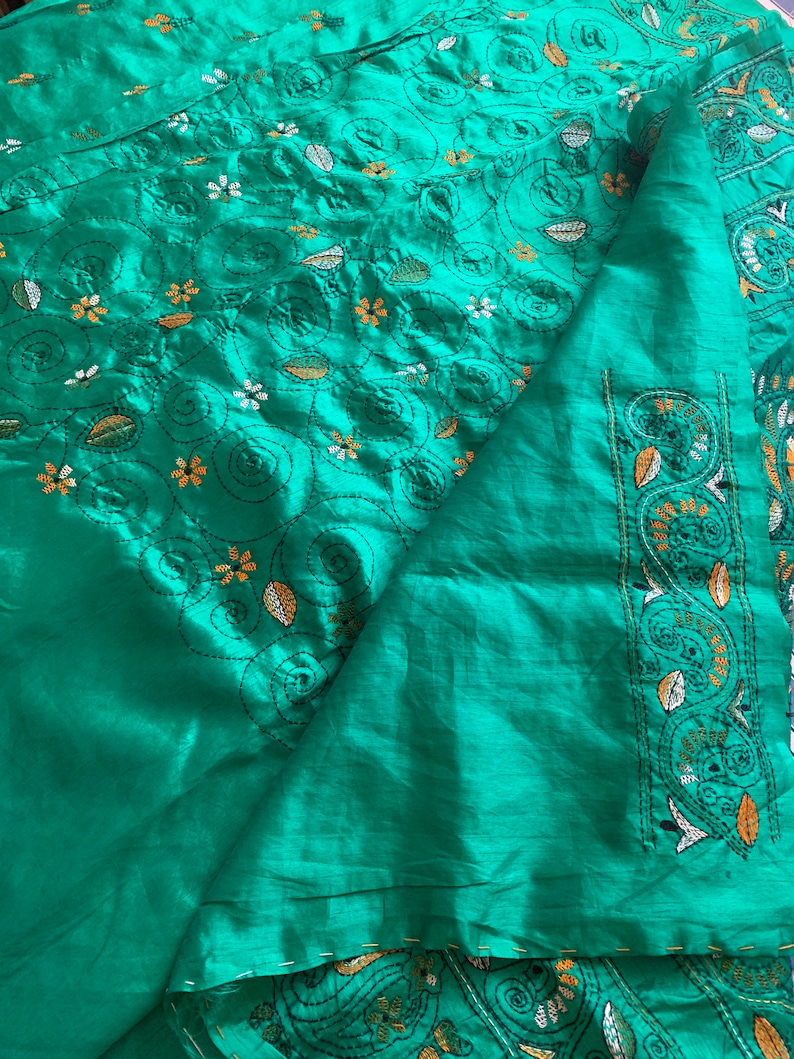 Indian Banarasi Sari Katan Kanchipuram Bridal Half N Half Kantha Hand Stitched Silk Saree With Blouse Piece 11 Please Read Description Clothing Women S Clothing Golden City Com Vn