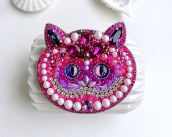 Alice in Wonderland Cheshire Cat Semi Circle Wood Print Brooch