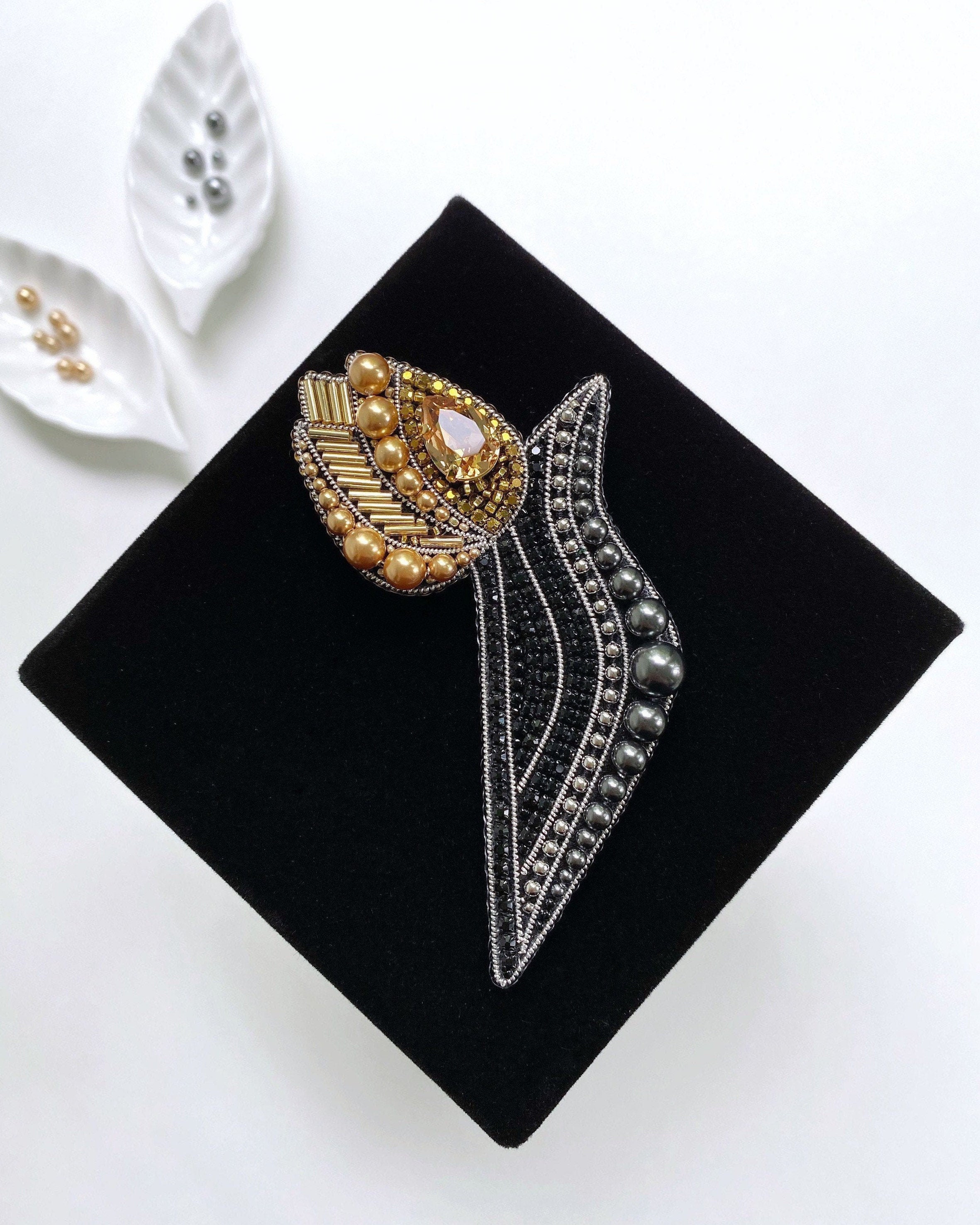 Tulips Beaded brooch for women Embroidery Flowers Handmade Etsy