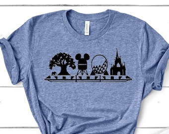 Four Park with Monorail Unisex Shirt, Disney World Shirt, Disney Trip Shirt, Disney World 2023, Castle Tree of Life Epcot Monorail Shirt