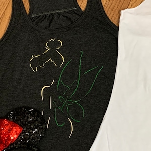 Glitter Tinkerbell Sketch Design Flowy/ Tri blend Racerback Tank, Tinkerbell Tank Top, Disney Tank Top, Disney Trip Shirt, Disney 2021. Tink