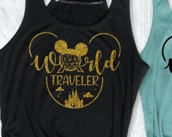Viajero mundial con países en la espalda en tanque de aluminio/camisa para beber de Epcot/tanque de comida y vino/bebida del Día de Disney/camiseta de exhibición mundial