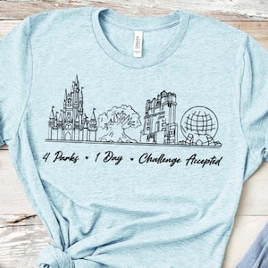 4 Park 1 Day challenge Accepted Shirt/Disney World Park Hop Shirt/Cinderella Castle/Epcot Spaceship Earth/Tree of Life/Hollywood Tower Hotel