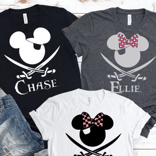 Pirate Mickey or Minnie with name Shirt/Disney Cruise Family Shirt/Disney Matching Name Shirt /Pirate Night Shirt/Pirates of the Caribbean