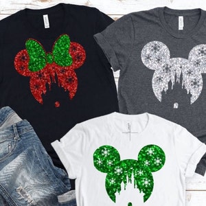 Glitter Mickey or Minnie cutout Castle Snowflake Shirt/ Matching Disney Christmas Shirts/Disney Trip Shirt/Disney Christmas Cruise Shirt