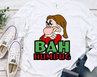 Grumpy Dwarf Bah Humbug Long sleeve Unisex or Women's Long Sleeve Shirt/Grumpy Funny Christmas Shirt/Seven Dwarf/Grumpy Dwarf/Disney Shirt