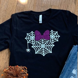 Minnie Glow in the Dark Spiderweb Unisex Shirt/ Disney Cruise Shirt/Disney Halloween Shirt/Disneyland Halloween/Mickey&#39;s not so Scary Shirt