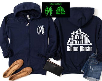 Haunted Mansion Zip Hoodie/Matching Disney Park ride Zip Hoodie/Disney Park vacation/Haunted Mansion Hoodie/Disney Glow in Dark Zip Hoodie