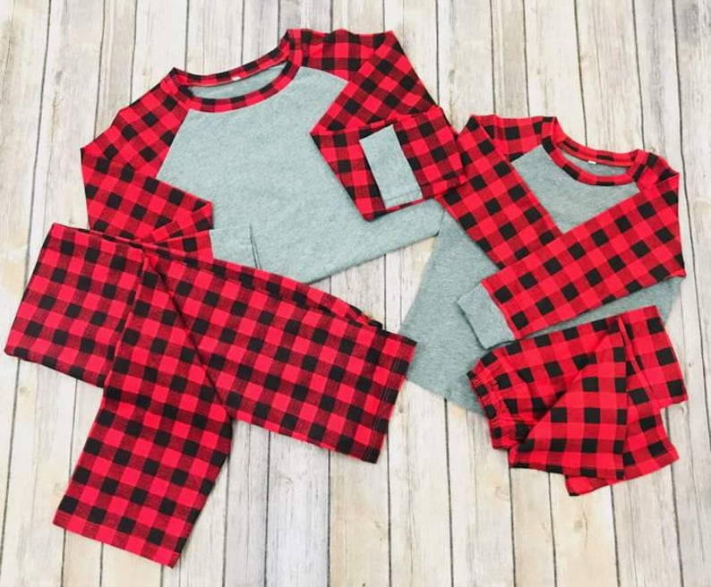 Red Truck With Tree Buffalo Plaid Family Christmas Pajamas Etsy