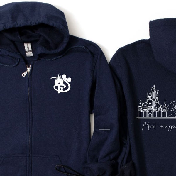 Most Magical Place on Earth Zip Hoodie with / Cute Disney Zip Hoodie Sweatshirt/ Disney Trip Hoodie/Disney parks Zip Hoodie/Castle Hoodie