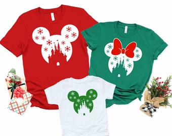 Mickey or Minnie Cutout Castle Snowflake Shirt/ Matching Disney Shirts/Disney Trip Shirt/ Personalized Disney Christmas Shirt