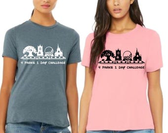 4 Parks 1 day challenge with HTH and Monorail Women's Cut Shirt/ Disney Park shirt/Matching Disney /Disney World Trip/Disney Park Challenge