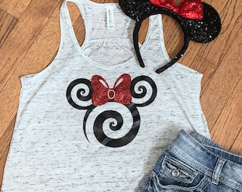 Swirl Minnie or Mickey Adult or Youth Tank Top/Minnie or Mickey Mouse Tank/Disney Tank/Matching Disney Tanks/Disney Trip Shirt